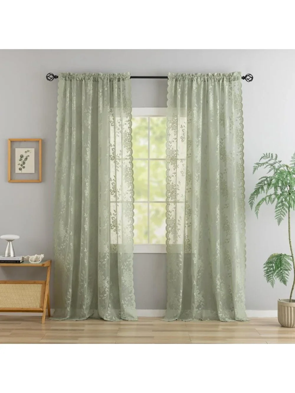 Sage Green Vintage Lace Curtains 84